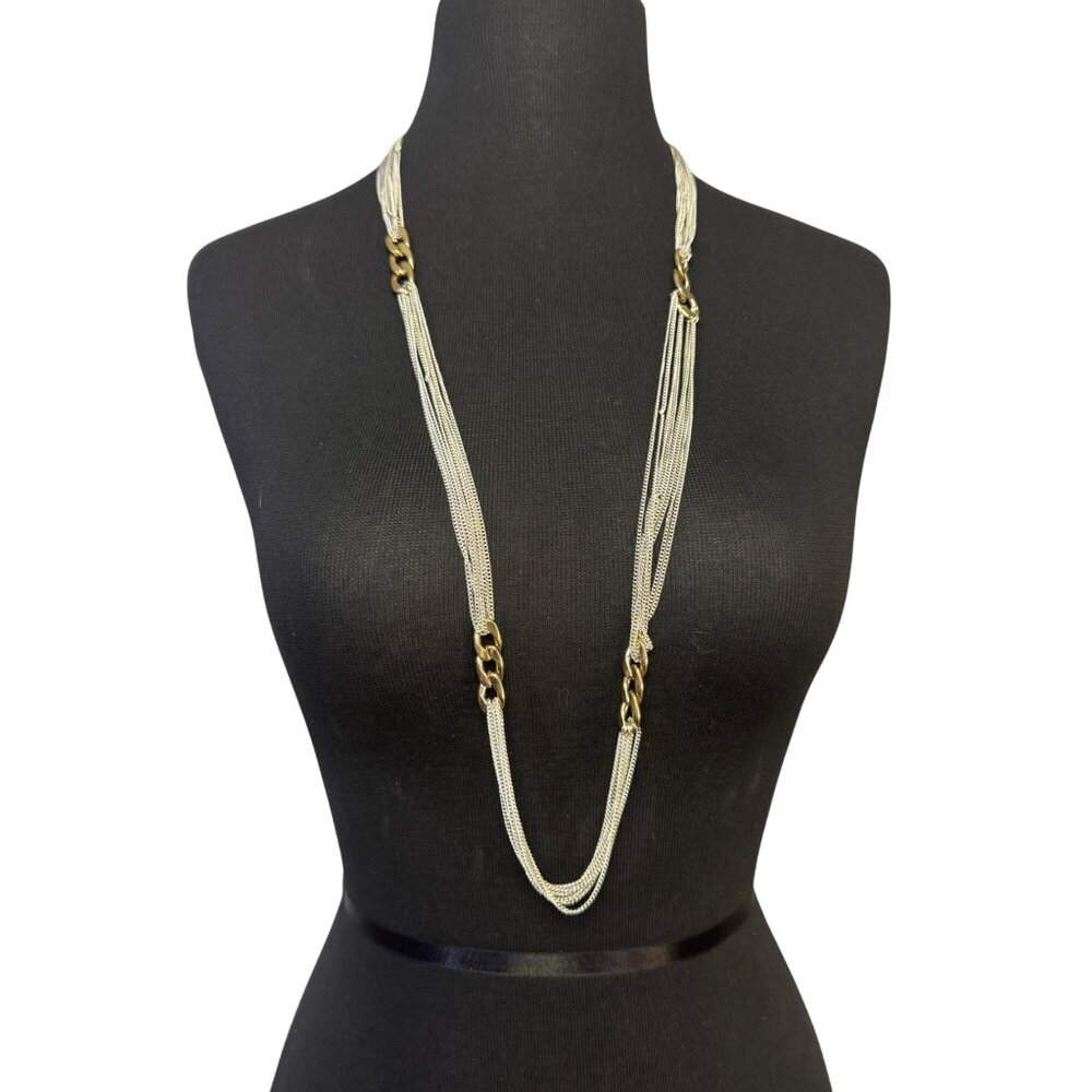 Multi-Strand Chain Necklace Gold & Silver Mixed Metal Lobster Clasp Adjustable 3